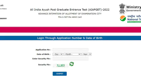 NTA All India Ayush Post Graduate Entrance Test AIAPGET Admissions 2022 Advance Exam City Intimation