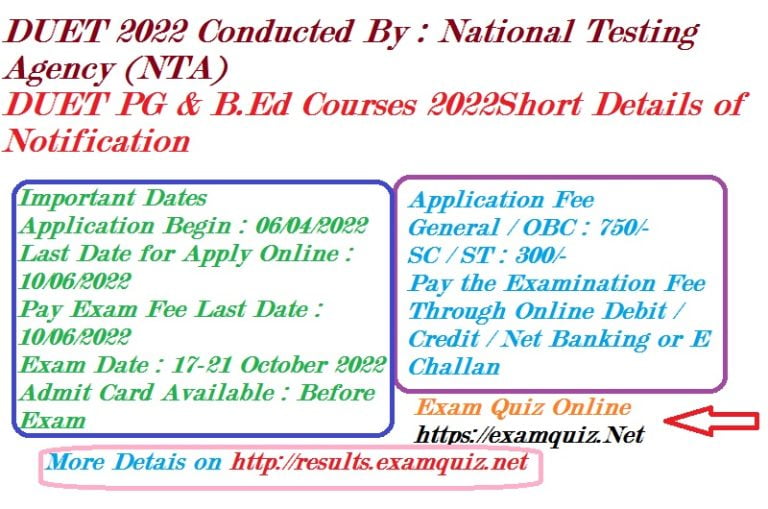 NTA Delhi University DUET Post Graduate PG & B.Ed Admission 2022
