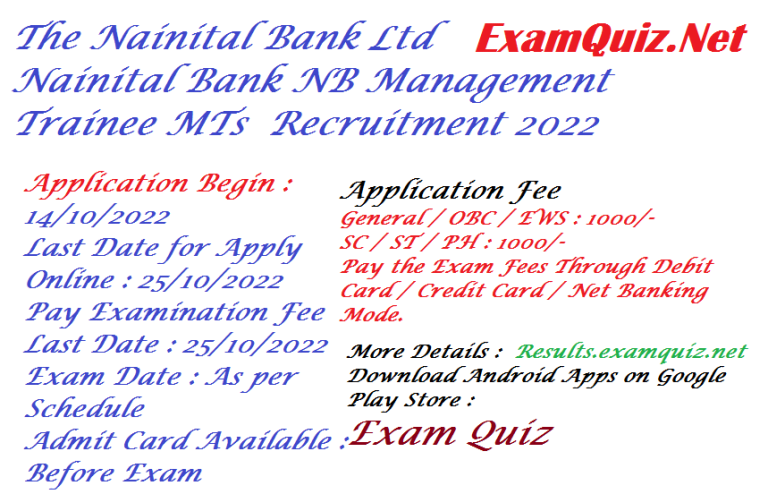 Nainital Bank Management Trainee mts