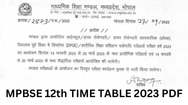 MP Board 10th and 12th Exam Time Table 2023